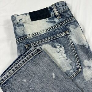 EMBELLISH Jeans Mens Slim? 36x33 Light Wash Blue Torn Distressed With Many Holes